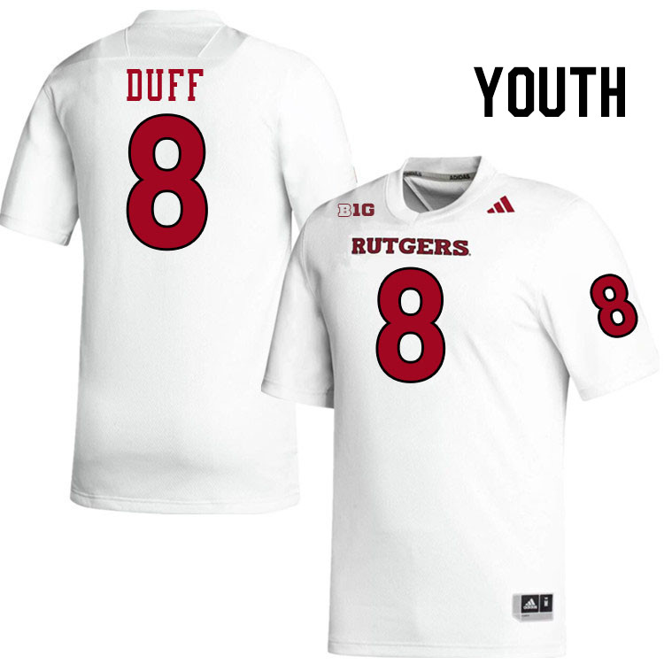 Youth #8 KJ Duff Rutgers Scarlet Knights 2024 College Football Jerseys Stitched-White